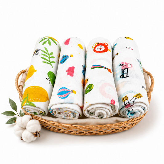 ORGANIC 100% COTTON Muslin Swaddle Blanket for New born Baby | Pack of 4 |