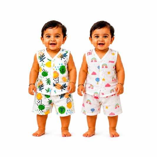 ORGANIC 100% COTTON Muslin Co-Ord Set for Baby Boys & Girls | Pack of 2 | 3-6 & 6-9 Months | Cloud & Leaf