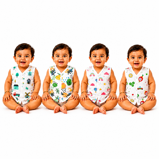 ORGANIC 100% COTTON Muslin Baby Jabla Button Combo Pack of 4 |0-3 & 3-6 Months |