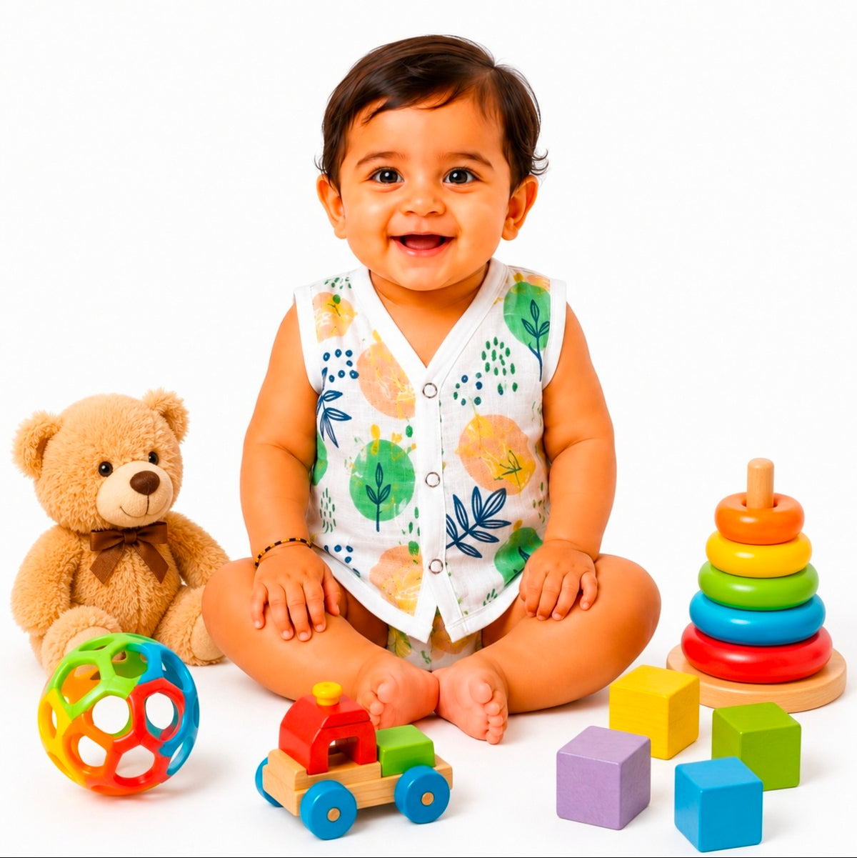 ORGANIC 100% COTTON Muslin Baby Jabla Button Combo Pack of 4 |0-3 & 3-6 Months |