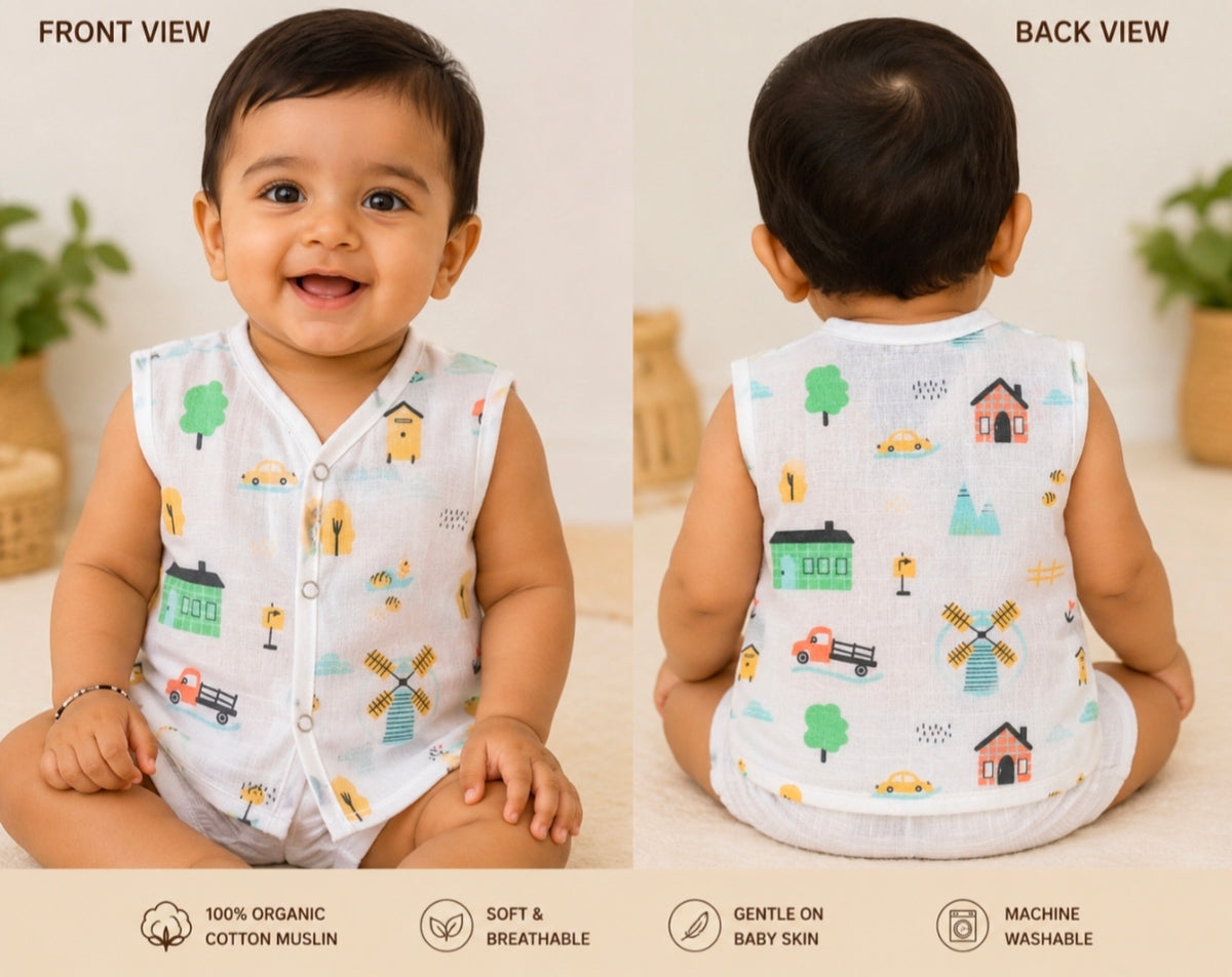 ORGANIC 100% COTTON Muslin Baby Jabla Button Combo Pack of 4 |0-3 & 3-6 Months |