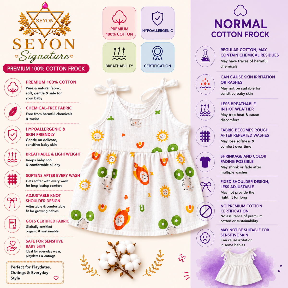 ORGANIC 100% COTTON Muslin Baby Frock Knot Set | Pack of 4 | 0-0 & 0-3 Months