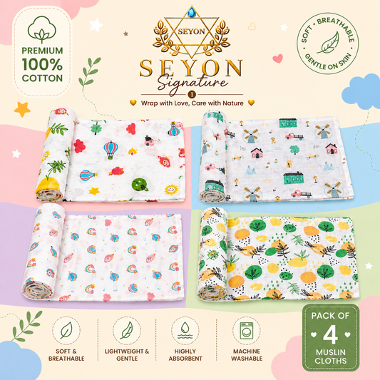ORGANIC 100% COTTON Muslin Swaddle Blanket for New born Baby | Pack of 4 |