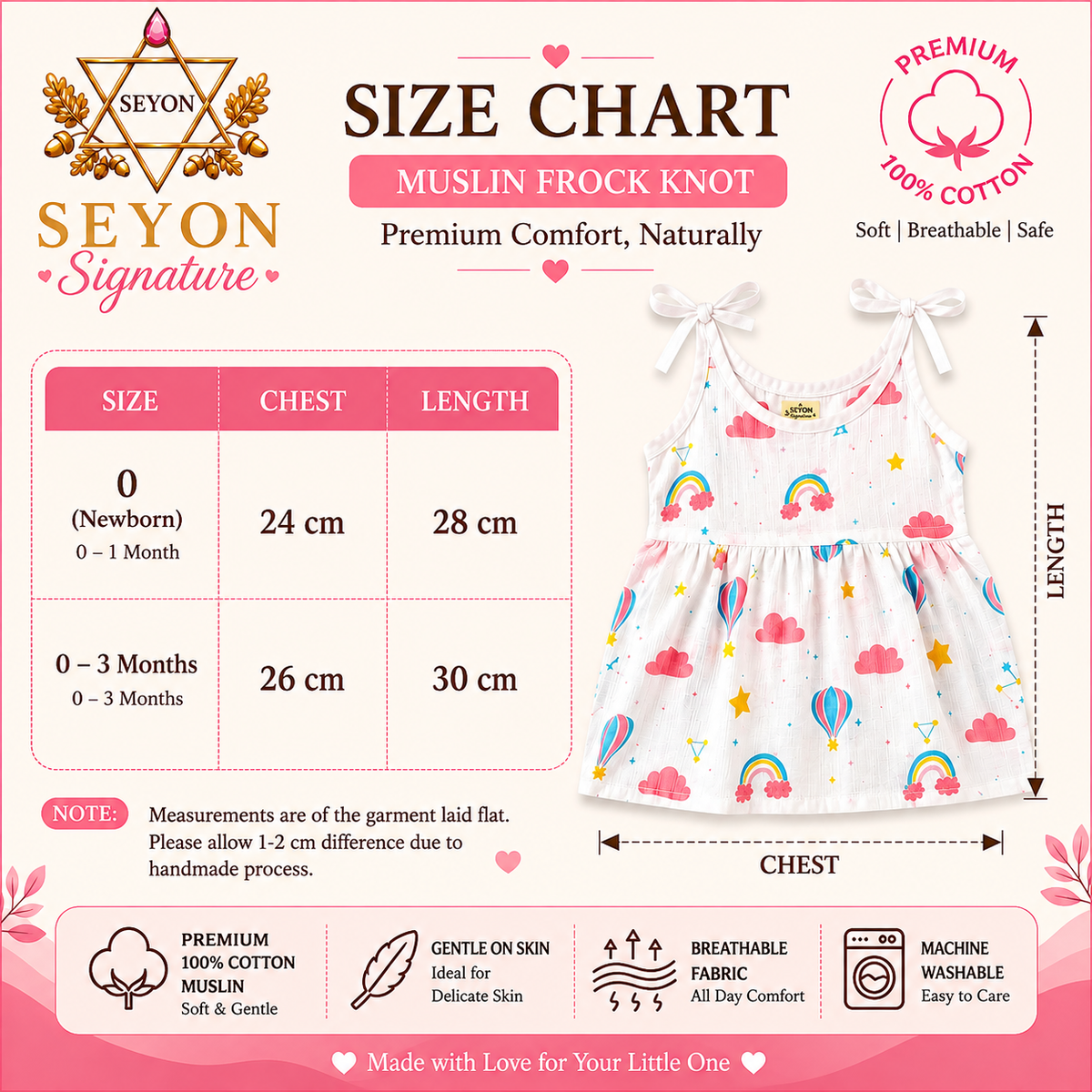 ORGANIC 100% COTTON Muslin Baby Frock Knot Set | Pack of 4 | 0-0 & 0-3 Months
