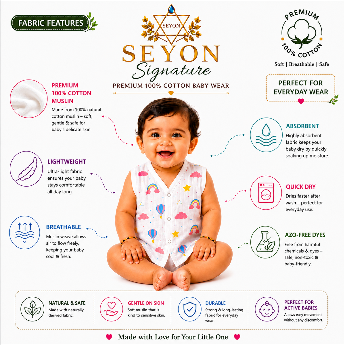 ORGANIC 100% COTTON Muslin Baby Jabla Button Combo Pack of 4 |0-3 & 3-6 Months |