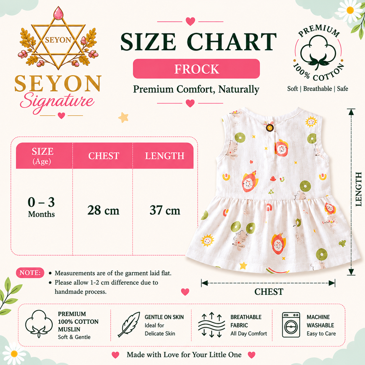 ORGANIC Cotton Muslin Baby Frock Button Dress  | 0-3 m| Windmill & Rocket