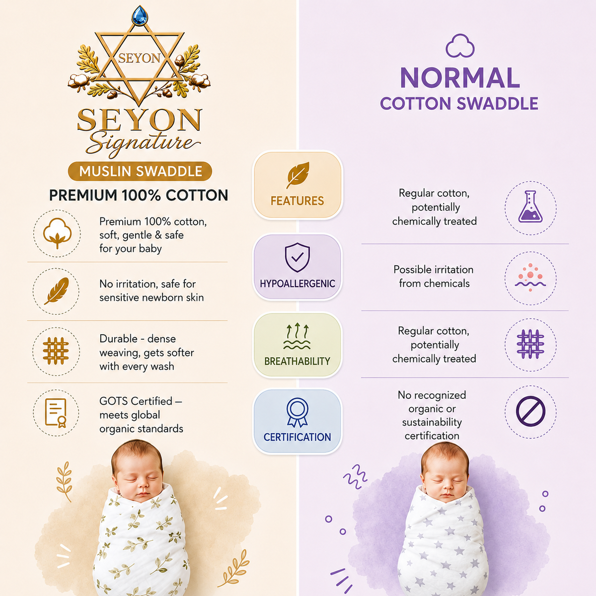 ORGANIC 100% COTTON Muslin Swaddle Blanket for New born Baby | Pack of 4 |