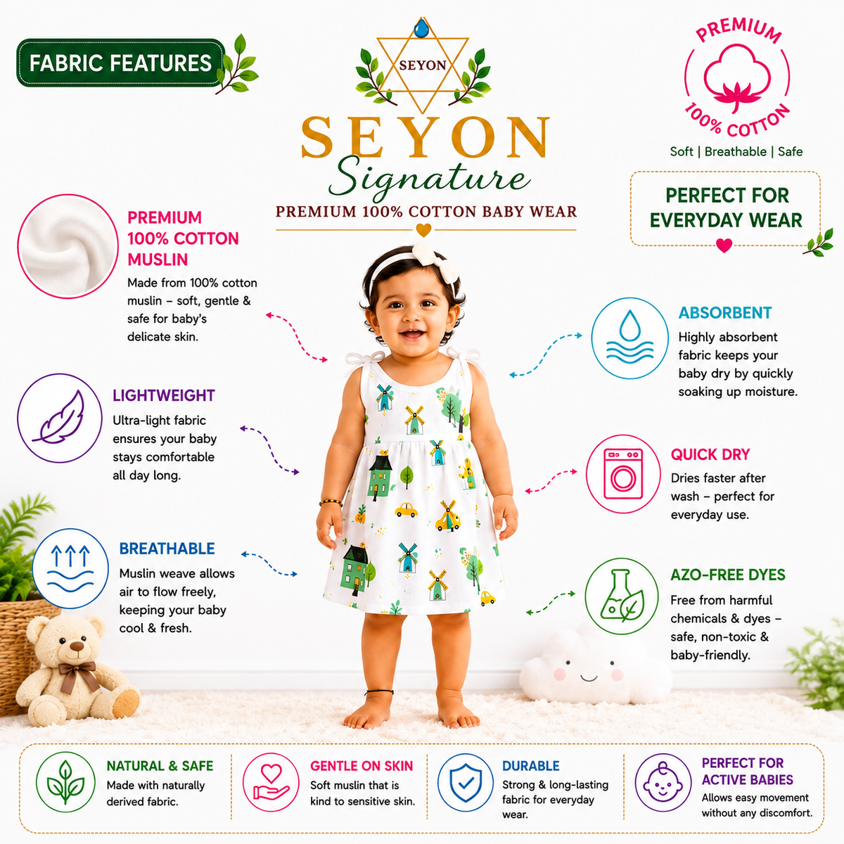ORGANIC 100% COTTON Muslin Baby Frock Knot Set | Pack of 4 | 0-0 & 0-3 Months