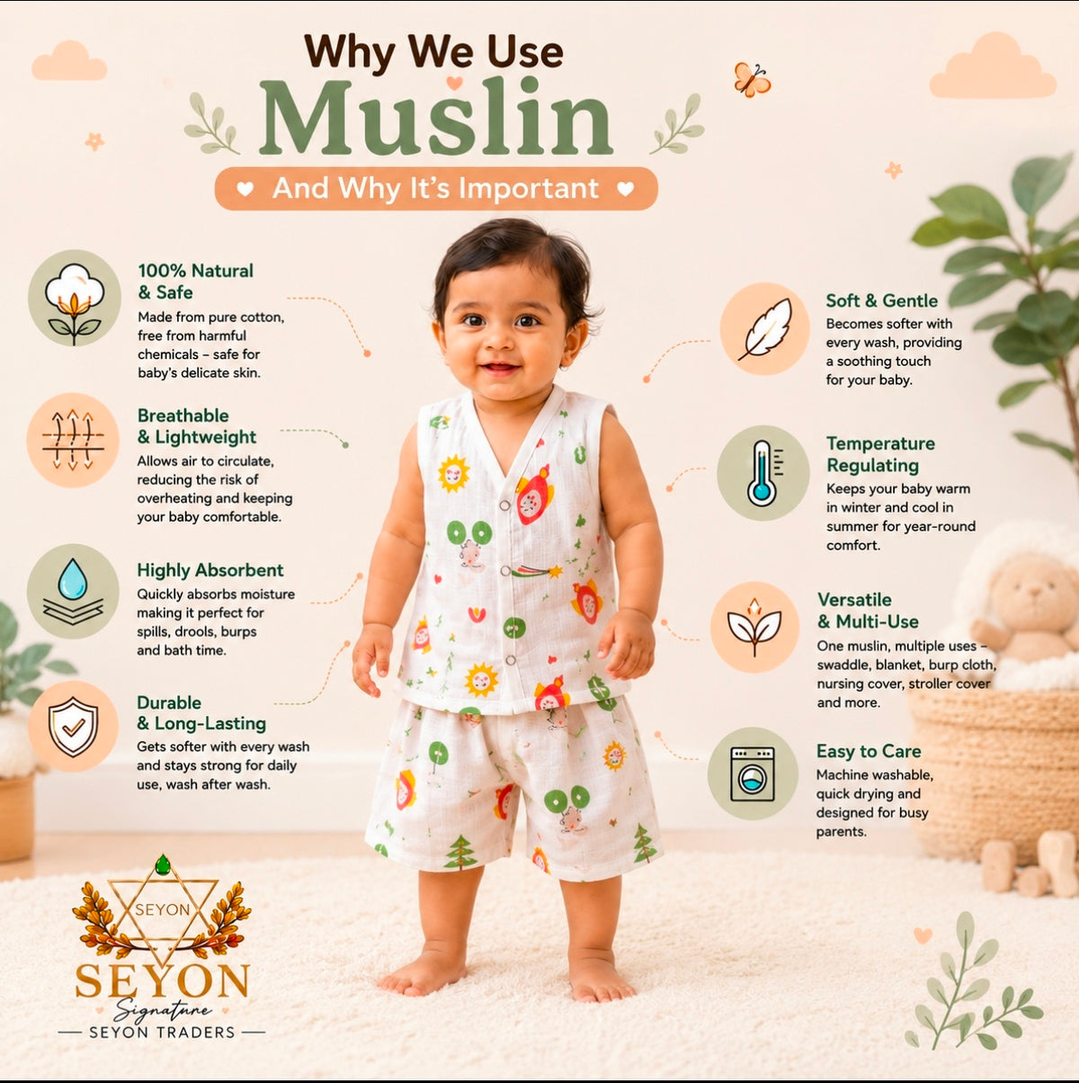ORGANIC 100% COTTON Muslin Co-Ord Set for Baby Boys & Girls | Pack of 2 | 3-6 & 6-9 Months |Windmill & Rocket