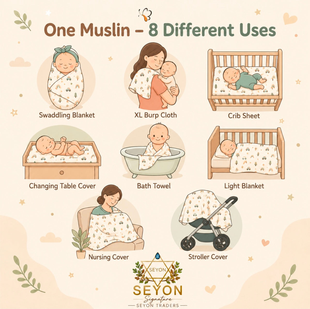 ORGANIC 100% COTTON Muslin Swaddle Blanket for New born Baby | Pack of 4 |
