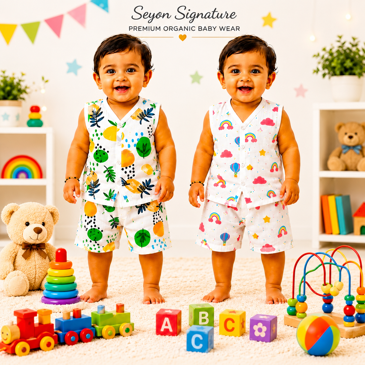 ORGANIC 100% COTTON Muslin Co-Ord Set for Baby Boys & Girls | Pack of 2 | 3-6 & 6-9 Months | Cloud & Leaf