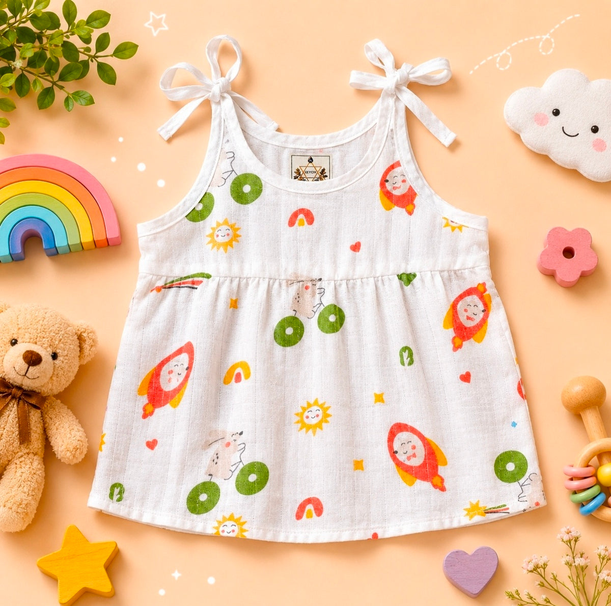 ORGANIC 100% COTTON Muslin Baby Frock Knot Set | Pack of 4 | 0-0 & 0-3 Months