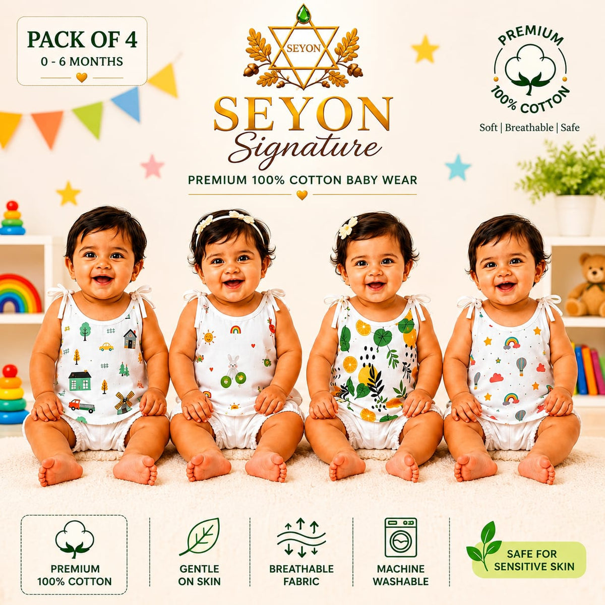 ORGANIC 100% COTTON Muslin Jabla Knot Set for New born Baby | Pack of 4 |0-0 & 0-3 Months